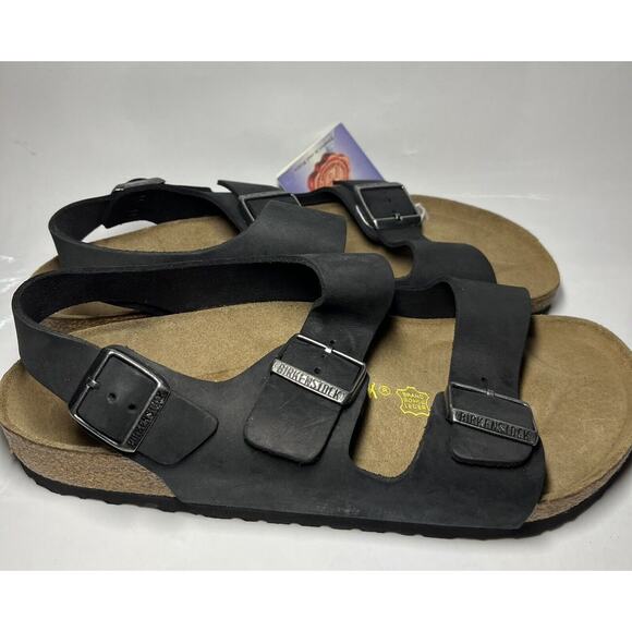 VINTAGE ORIGINAL FOOTBED Birkenstock Milano BLACK OILED LEATHER Sandals SZ 42 - Picture 9 of 16